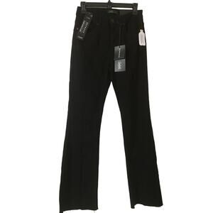 NWT Solotu' High Rise Flare Black Jeans Size 7/28 Raw Hem, Seam Down The Middle